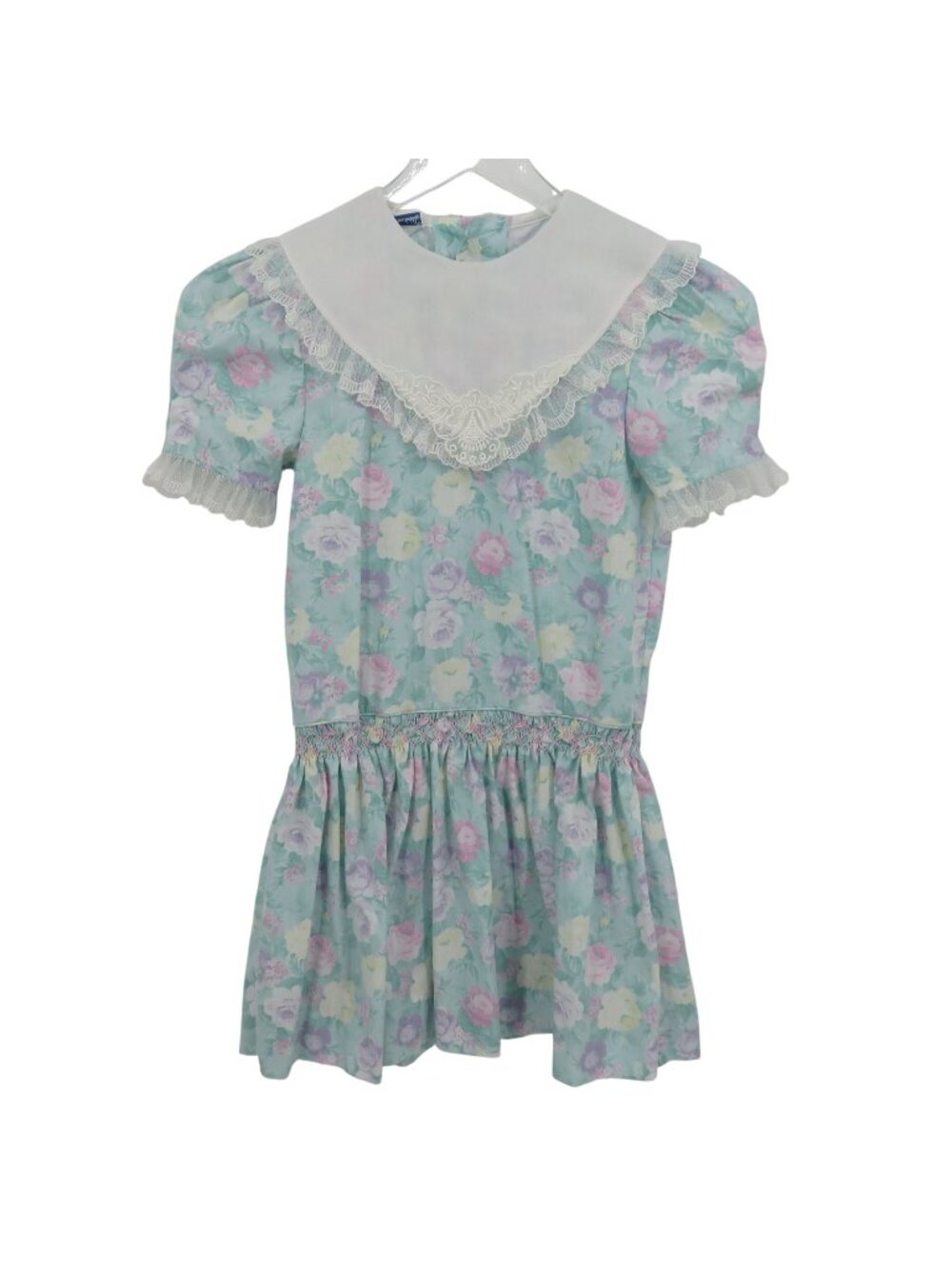 VTG Polly Flinders Girls 7 Multicolor Pastel Rose Flower Drop Waist Dress Bib
